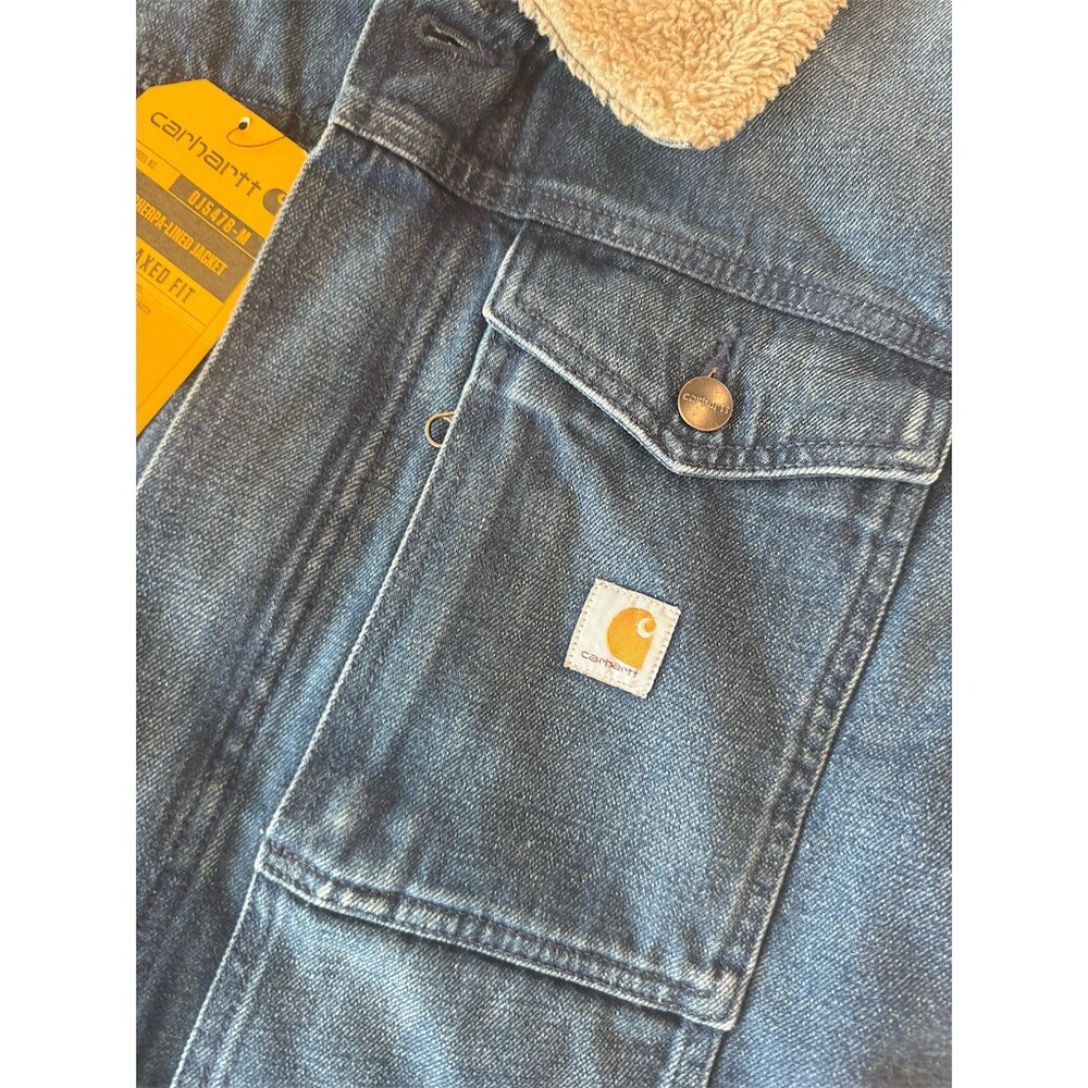 CUTE Carhartt Men's Relaxed Fit Sherpa-Lined Denim Jacket Blue Full Zip Size S - Picture 3 of 15